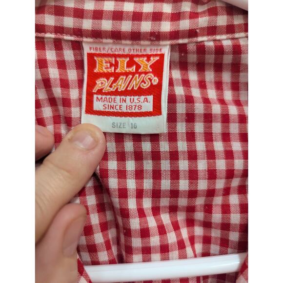 VINTAGE red gingham pearl snap button western style cotton long sleeve shirt, 16 - Picture 2 of 10
